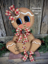 Load image into Gallery viewer, Gingerbread Decoration, Christmas centerpiece, Wooden Gingerbread with stand, gingerbread decor, gingerbread doll centerpiece, Candy decor
