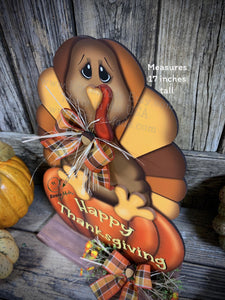 Thanksgiving centerpiece, Turkey decoration, table, mantle, shelf, porch fall decor, Wooden Pilgrim Turkey, Autumn floral table arrangement