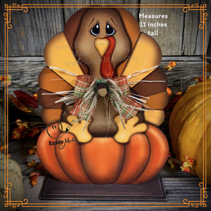 Thanksgiving decoration, Turkey and pumpkin, Autumn floral arrangement for table, shelf, Fall mantle decor Tiered tray, cute wooden Turkey