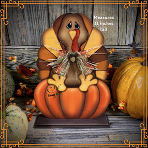 Thanksgiving decoration, Turkey and pumpkin, Autumn floral arrangement for table, shelf, Fall mantle decor Tiered tray, cute wooden Turkey