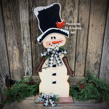 Load image into Gallery viewer, Snowman decoration, Snowman centerpiece, Holiday Winter Decor, Large wooden Snowman with stand, Christmas porch decor, Primitive snowman,
