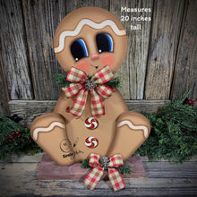 Load image into Gallery viewer, Gingerbread Decoration, Christmas centerpiece, Wooden Gingerbread with stand, gingerbread decor, gingerbread doll centerpiece, Candy decor
