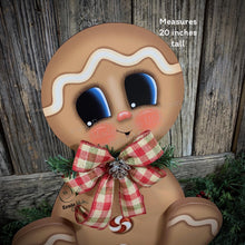 Load image into Gallery viewer, Gingerbread Decoration, Christmas centerpiece, Wooden Gingerbread with stand, gingerbread decor, gingerbread doll centerpiece, Candy decor
