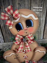 Load image into Gallery viewer, Gingerbread Decoration, Christmas centerpiece, Wooden Gingerbread with stand, gingerbread decor, gingerbread doll centerpiece, Candy decor
