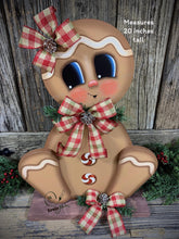 Load image into Gallery viewer, Gingerbread Decoration, Christmas centerpiece, Wooden Gingerbread with stand, gingerbread decor, gingerbread doll centerpiece, Candy decor
