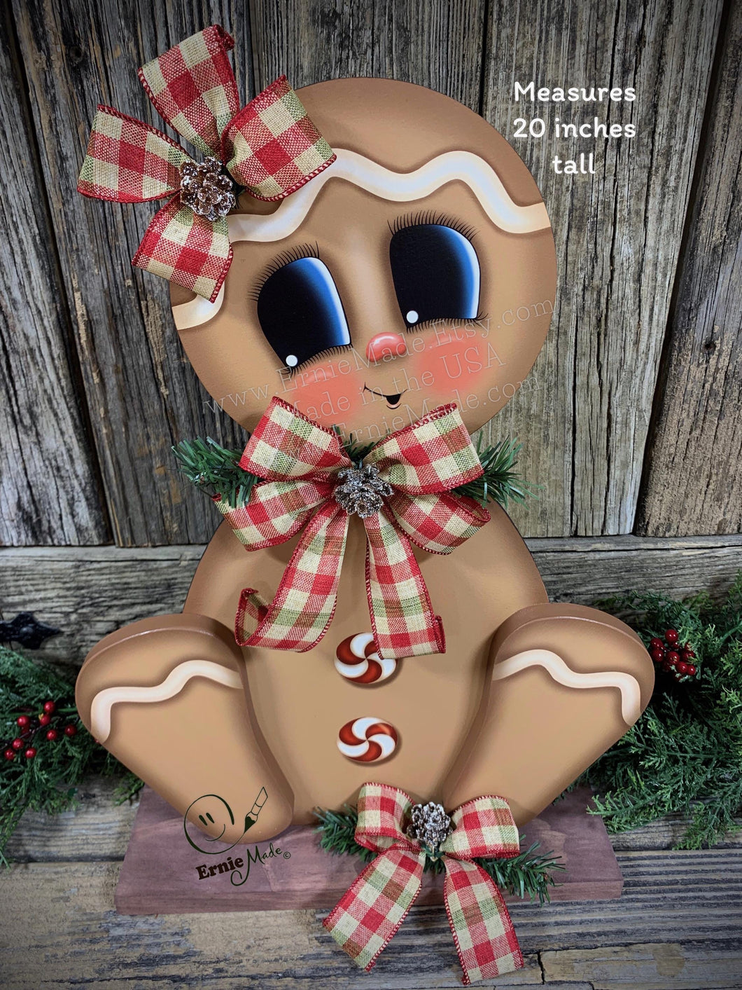 Gingerbread Decoration, Christmas centerpiece, Wooden Gingerbread with stand, gingerbread decor, gingerbread doll centerpiece, Candy decor