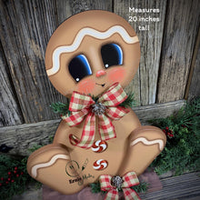 Load image into Gallery viewer, Gingerbread Decoration, Christmas centerpiece, Wooden Gingerbread with stand, gingerbread decor, gingerbread doll centerpiece, Candy decor
