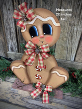 Load image into Gallery viewer, Gingerbread Decoration, Christmas centerpiece, Wooden Gingerbread with stand, gingerbread decor, gingerbread doll centerpiece, Candy decor
