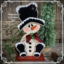 Load image into Gallery viewer, Snowman decoration, Shelf sitter Snowman, Christmas tiered tray decor, Winter tiered tray sitter, Christmas decoration, Wooden Snowman decor
