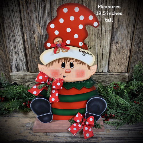 Elf Decoration for Christmas, Vintage Christmas North Pole sign, Farmhouse Christmas, large wood elf with sign, Gingerbread decor Candy cane