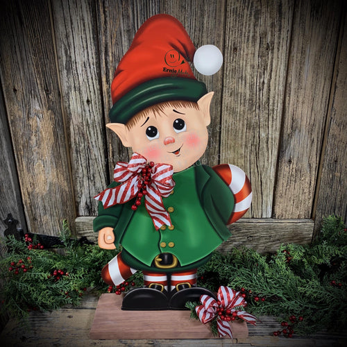 Elf Decoration for Christmas, Vintage Christmas North Pole sign, Farmhouse Christmas, large wood elf with sign, Gingerbread decor Candy cane