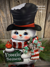 Load image into Gallery viewer, Snowman decoration, Shelf sitter Snowman, Christmas tiered tray decor, Winter tiered tray sitter, Christmas decoration, Wooden Snowman decor
