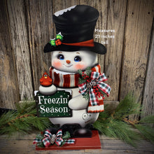 Load image into Gallery viewer, Snowman decoration, Shelf sitter Snowman, Christmas tiered tray decor, Winter tiered tray sitter, Christmas decoration, Wooden Snowman decor
