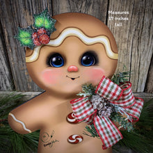 Load image into Gallery viewer, Gingerbread Decoration, Christmas centerpiece, Wooden Gingerbread with stand, gingerbread man decor, kitchen Christmas, Vintage Christmas
