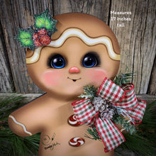 Load image into Gallery viewer, Gingerbread Decoration, Christmas centerpiece, Wooden Gingerbread with stand, gingerbread man decor, kitchen Christmas, Vintage Christmas
