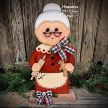 Load image into Gallery viewer, Mrs. Clause decoration, Christmas Gingerbread centerpiece, wood shelf sitter, Gingerbread kitchen baking table decor, Gingerbread doll decor
