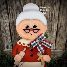 Load image into Gallery viewer, Mrs. Clause decoration, Christmas Gingerbread centerpiece, wood shelf sitter, Gingerbread kitchen baking table decor, Gingerbread doll decor
