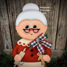 Load image into Gallery viewer, Mrs. Clause decoration, Christmas Gingerbread centerpiece, wood shelf sitter, Gingerbread kitchen baking table decor, Gingerbread doll decor
