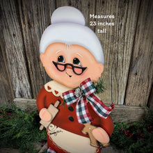 Load image into Gallery viewer, Mrs. Clause decoration, Christmas Gingerbread centerpiece, wood shelf sitter, Gingerbread kitchen baking table decor, Gingerbread doll decor
