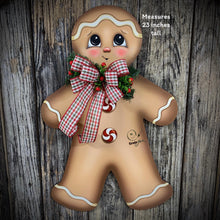 Load image into Gallery viewer, Gingerbread Decoration, Christmas door hanger, Gingerbread Christmas wreath for front door, gingerbread man, vintage Christmas sign for door
