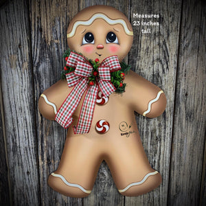 Gingerbread Decoration, Christmas door hanger, Gingerbread Christmas wreath for front door, gingerbread man, vintage Christmas sign for door