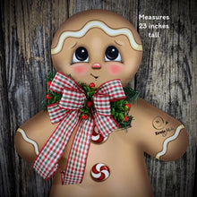 Load image into Gallery viewer, Gingerbread Decoration, Christmas door hanger, Gingerbread Christmas wreath for front door, gingerbread man, vintage Christmas sign for door

