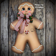 Load image into Gallery viewer, Gingerbread Decoration, Christmas door hanger, Gingerbread Christmas wreath for front door, gingerbread man, vintage Christmas sign for door
