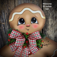 Load image into Gallery viewer, Gingerbread Decoration, Christmas door hanger, Gingerbread Christmas wreath for front door, gingerbread man, vintage Christmas sign for door
