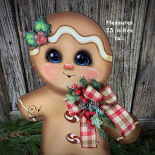 Load image into Gallery viewer, Gingerbread Decoration, Christmas centerpiece, Wooden Gingerbread with stand, gingerbread man decor, kitchen Christmas, Vintage Christmas
