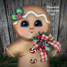 Load image into Gallery viewer, Gingerbread Decoration, Christmas centerpiece, Wooden Gingerbread with stand, gingerbread man decor, kitchen Christmas, Vintage Christmas
