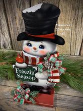 Load image into Gallery viewer, Snowman decoration, Shelf sitter Snowman, Christmas tiered tray decor, Winter tiered tray sitter, Christmas decoration, Wooden Snowman decor
