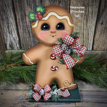 Load image into Gallery viewer, Gingerbread Decoration, Christmas centerpiece, Wooden Gingerbread with stand, gingerbread man decor, kitchen Christmas, Vintage Christmas
