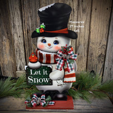 Load image into Gallery viewer, Snowman decoration, Shelf sitter Snowman, Christmas tiered tray decor, Winter tiered tray sitter, Christmas decoration, Wooden Snowman decor
