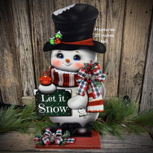 Load image into Gallery viewer, Snowman decoration, Shelf sitter Snowman, Christmas tiered tray decor, Winter tiered tray sitter, Christmas decoration, Wooden Snowman decor
