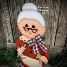 Load image into Gallery viewer, Mrs. Clause decoration, Christmas Gingerbread centerpiece, wood shelf sitter, Gingerbread kitchen baking table decor, Gingerbread doll decor
