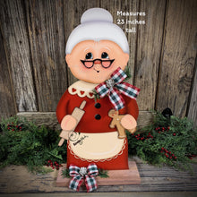 Load image into Gallery viewer, Mrs. Clause decoration, Christmas Gingerbread centerpiece, wood shelf sitter, Gingerbread kitchen baking table decor, Gingerbread doll decor
