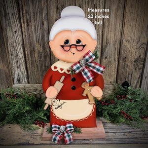 Mrs. Clause decoration, Christmas Gingerbread centerpiece, wood shelf sitter, Gingerbread kitchen baking table decor, Gingerbread doll decor