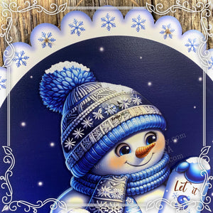 Snowman door hanger, Winter door hanger, Snowman wreath, Wooden Snowman decor, blue and silver winter sign, Christmas decoration for door
