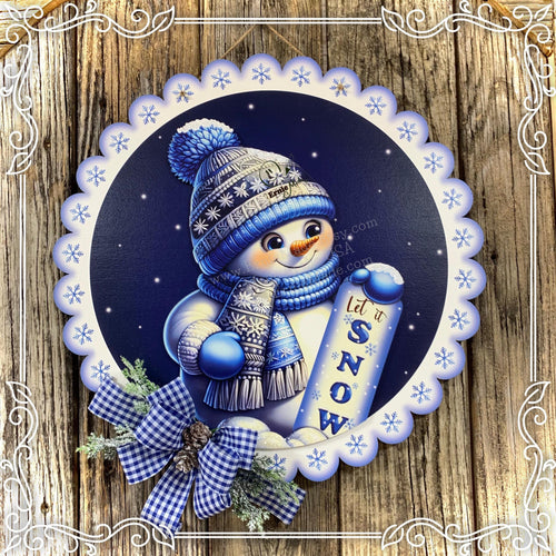 Snowman door hanger, Winter door hanger, Snowman wreath, Wooden Snowman decor, blue and silver winter sign, Christmas decoration for door