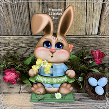 Load image into Gallery viewer, Spring Decoration, Easter Bunny centerpiece, Tiered tray decor, Vintage Easter Farmhouse decor, wood Bunny with Easter sign, Primitive Bunny
