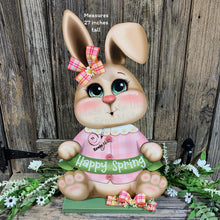 Load image into Gallery viewer, Spring Decoration, Easter Bunny centerpiece, Vintage Easter Rabbit, Farmhouse decor wooden Bunny with Easter sign, Bunny holding Spring sign
