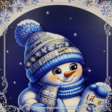 Load image into Gallery viewer, Snowman door hanger, Winter door hanger, Snowman wreath, Wooden Snowman decor, blue and silver winter sign, Christmas decoration for door

