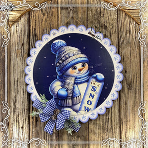 Snowman door hanger, Winter door hanger, Snowman wreath, Wooden Snowman decor, blue and silver winter sign, Christmas decoration for door