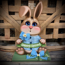 Load image into Gallery viewer, Spring Decoration, Easter Bunny centerpiece, shelf sitter, Vintage Easter Farmhouse decor, wood Bunny with Easter sign, Primitive rabbit
