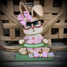 Load image into Gallery viewer, Spring Decoration, Easter Bunny centerpiece, shelf sitter, Vintage Easter Farmhouse decor, wood Bunny with Easter sign, Primitive rabbit
