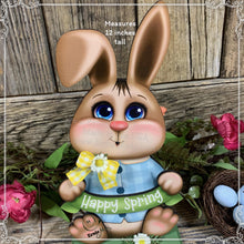 Load image into Gallery viewer, Spring Decoration, Easter Bunny centerpiece, Tiered tray decor, Vintage Easter Farmhouse decor, wood Bunny with Easter sign, Primitive Bunny
