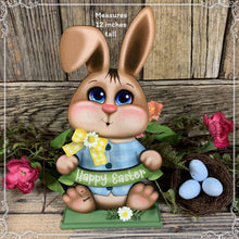 Load image into Gallery viewer, Spring Decoration, Easter Bunny centerpiece, Tiered tray decor, Vintage Easter Farmhouse decor, wood Bunny with Easter sign, Primitive Bunny

