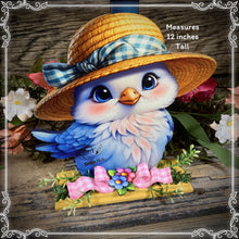 Load image into Gallery viewer, Spring Decoration, Easter blue bird decoration, Tiered tray decor, wooden blue bird with hello spring sign, cute Easter floral and blue bird
