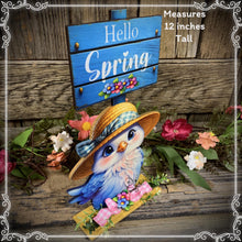 Load image into Gallery viewer, Spring Decoration, Easter blue bird decoration, Tiered tray decor, wooden blue bird with hello spring sign, cute Easter floral and blue bird
