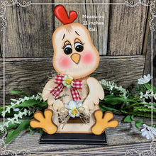 Load image into Gallery viewer, Chicken decoration, Farmhouse decor, Chicken Tiered tray decor, Cute wood Chicken sign, Wood Chicken shelf sitter, kitchen counter top decor
